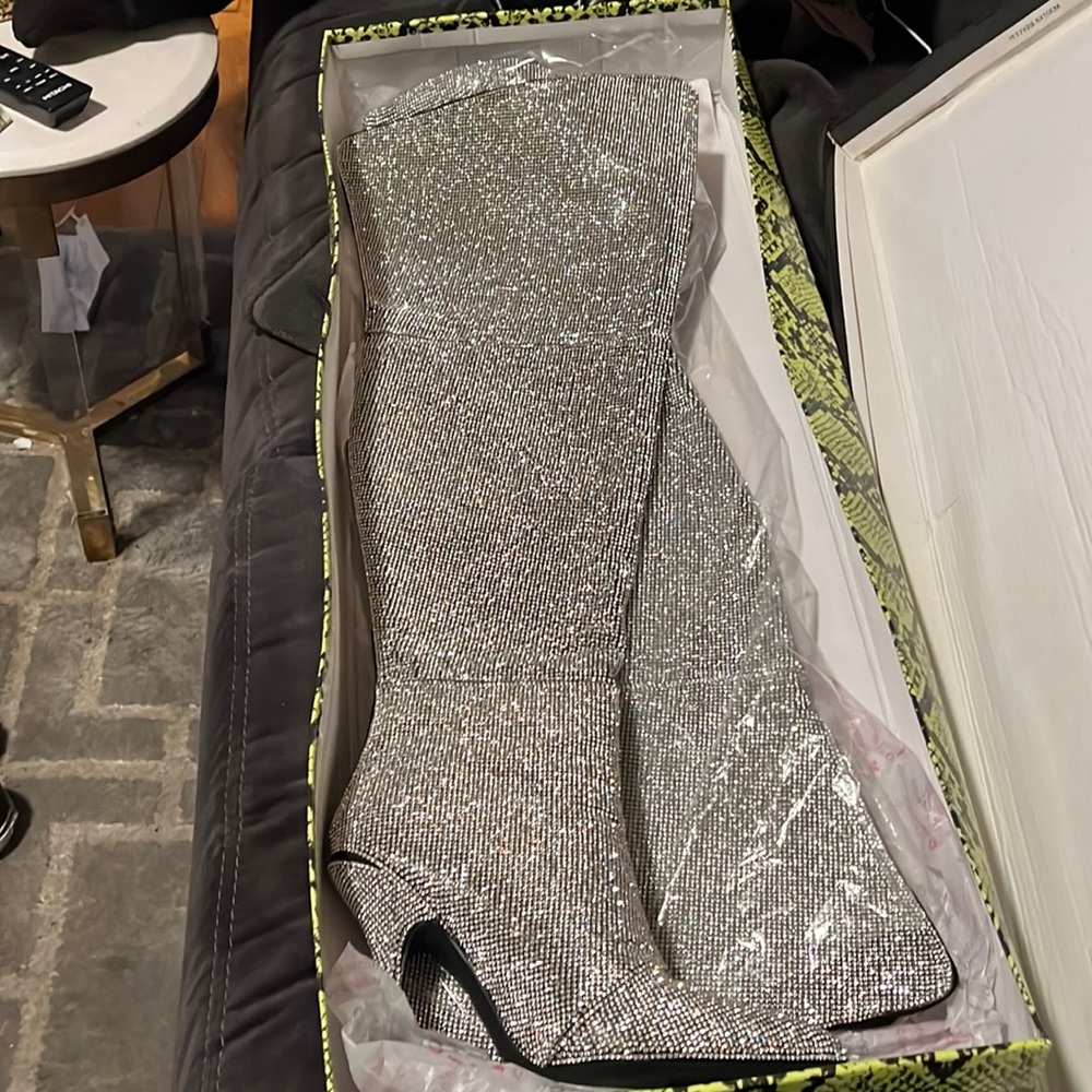 Thigh high bling boots worn once!!